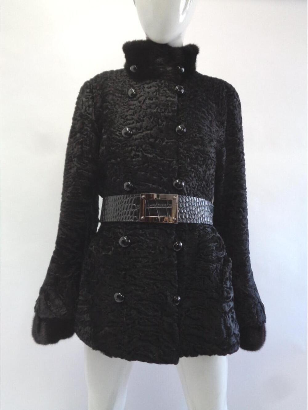 Brand New Black Lamb & Mink Fur Coat Jacket Women Woman Sz 4 Small